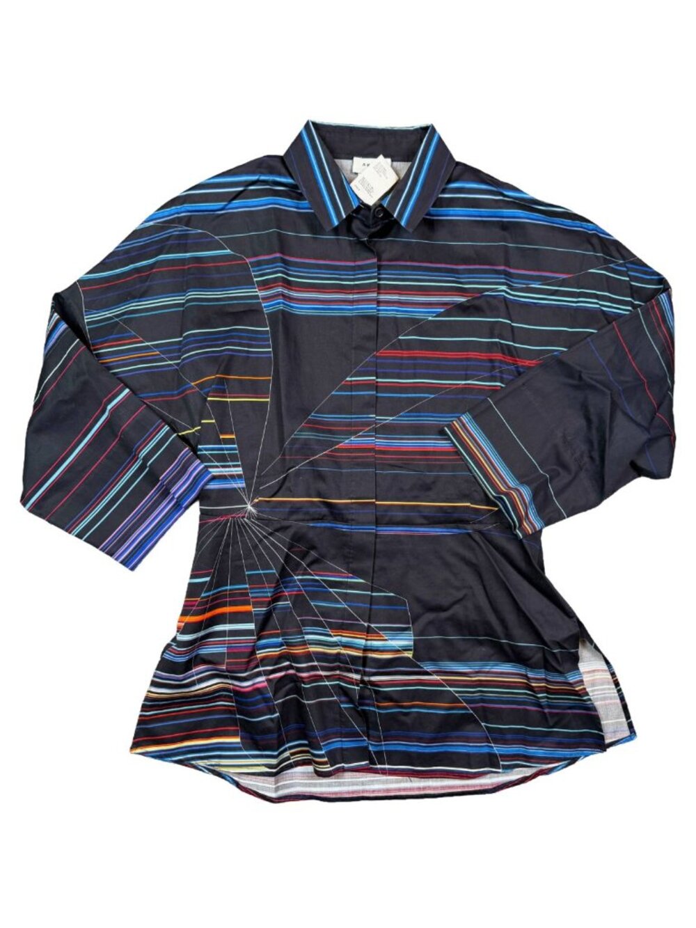 Akris Punto Cotton Top US 4 Multicolor Stripe Abstract Print Button Front Design